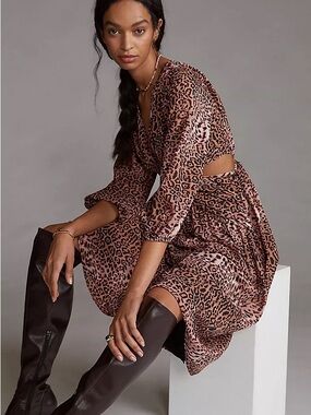 Anthropologie Ranna Gill Cut-out Midi Sz XS Brown NWT